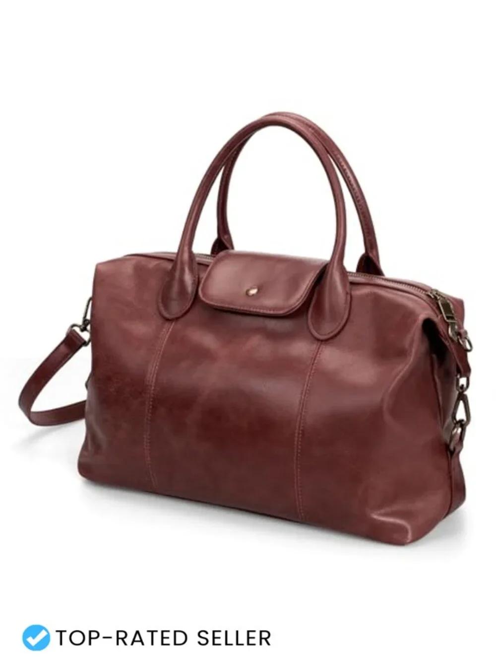 Vintage Genuine Leather Satchel Tote Bag, Large Top Handle Handbag with